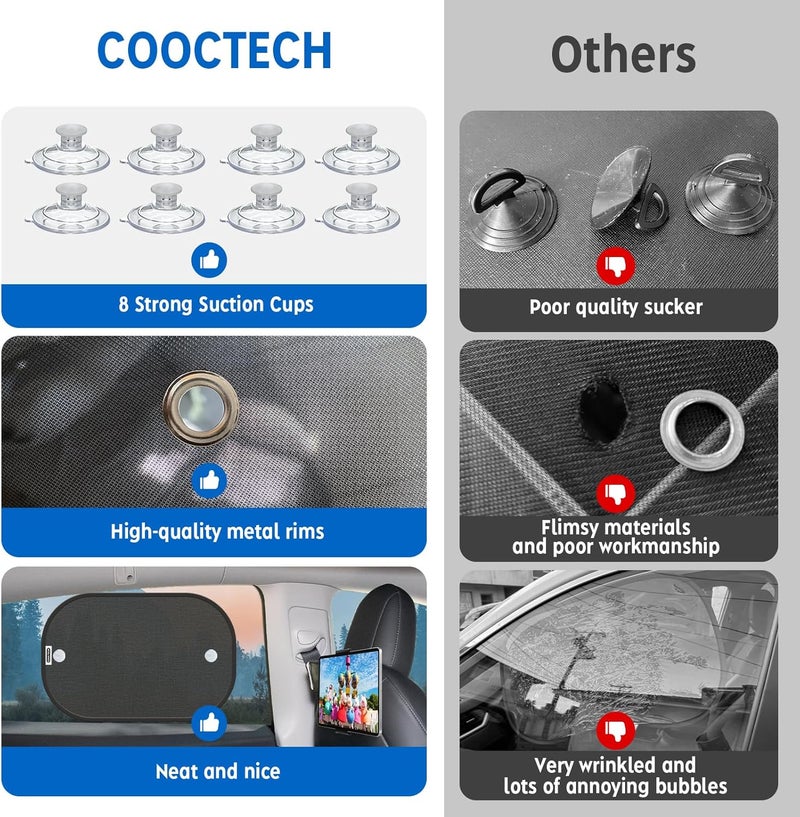 COOCTECH Car Shades for Side Windows 19"x12"(4 Pack),Sun Shade for Car Window with 8 Suction Cups,Window Shades Can Blocks 99.98% UVR,Window Shade for Baby,Glare Shield Protection - Image 5